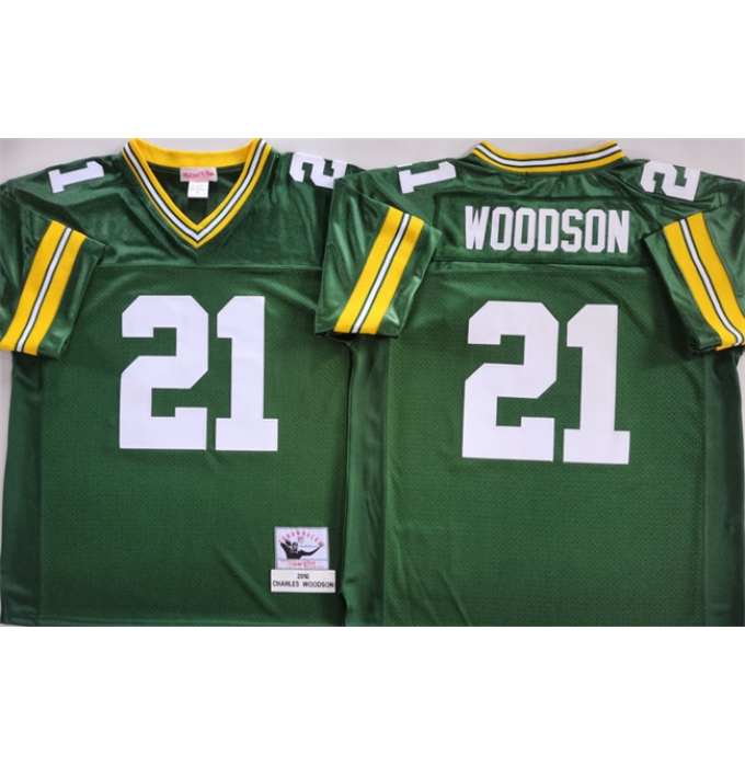 Men's Green Bay Packers #21 Charles Woodson Green Throwback Stitched Football Jersey