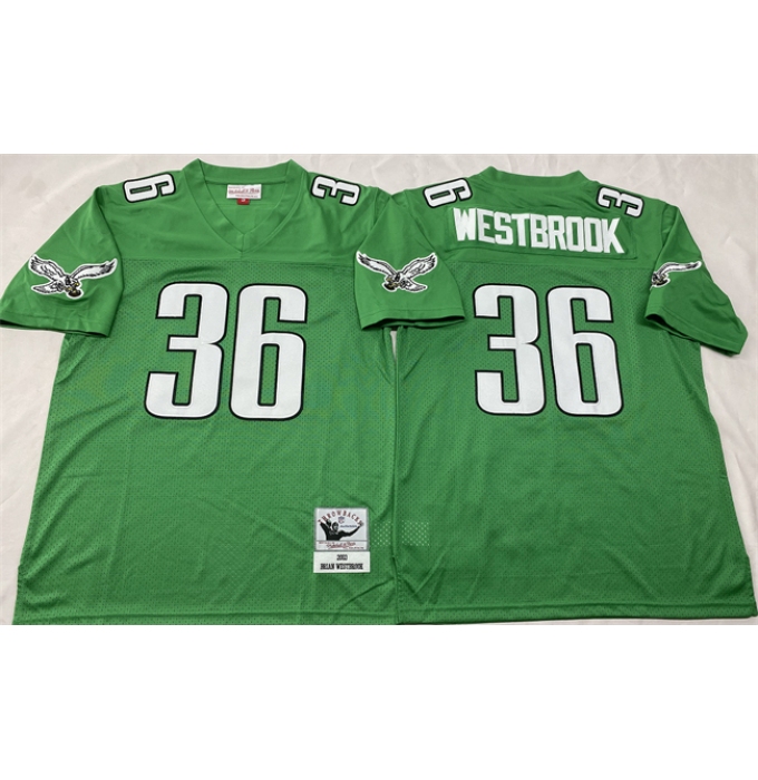 Men's Philadelphia Eagles #36 Brian Westbrook Kelly Green Throwback Stitched Football Jersey