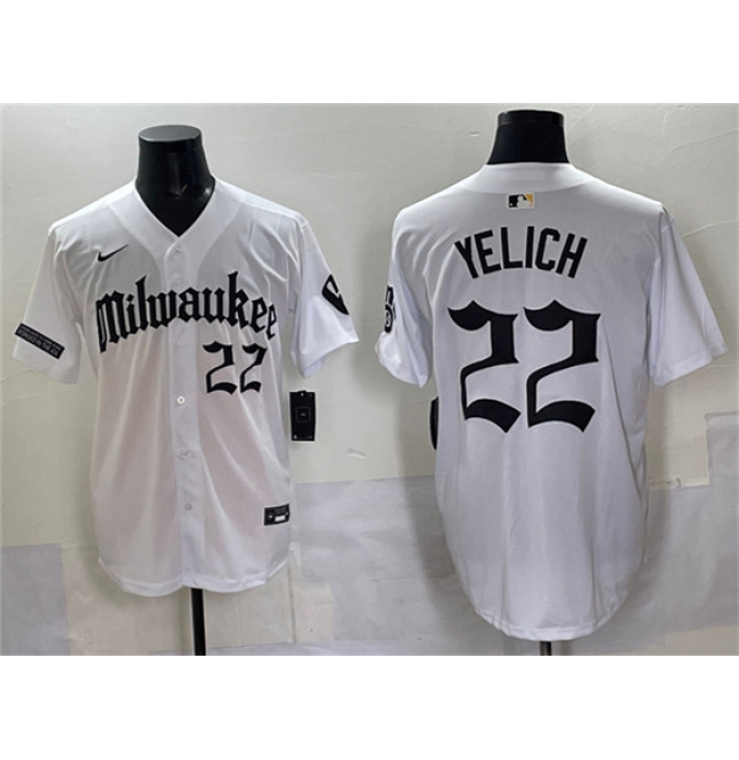 Men's Milwaukee Brewers #22 Christian Yelich White 'Gothic 414 Shadows Edition' Vapor Premier Limited Stitched Jersey
