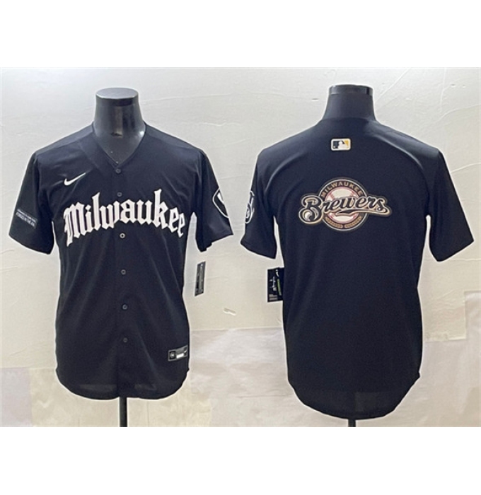 Men's Milwaukee Brewers Team Big Logo Black 'Gothic 414 Shadows Edition' Vapor Premier Limited Stitched Jersey