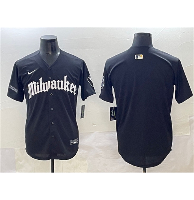 Men's Milwaukee Brewers Blank Black 'Gothic 414 Shadows Edition' Vapor Premier Limited Stitched Jersey
