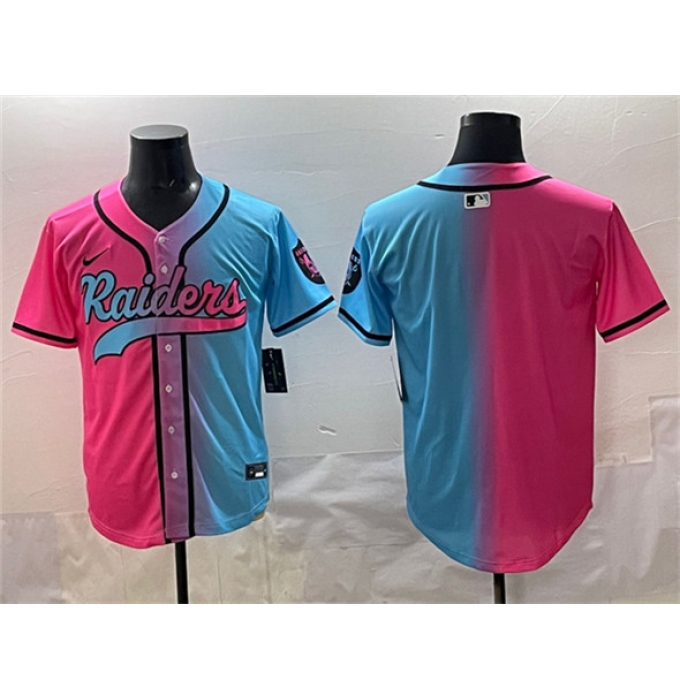 Men's Las Vegas Raiders Blank Pink Blue Limited Stitched Baseball Jersey