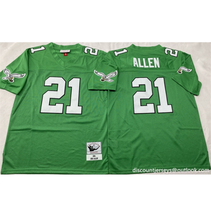 Men's Philadelphia Eagles #21 Eric Allen Kelly Green Throwback Stitched Football Jersey