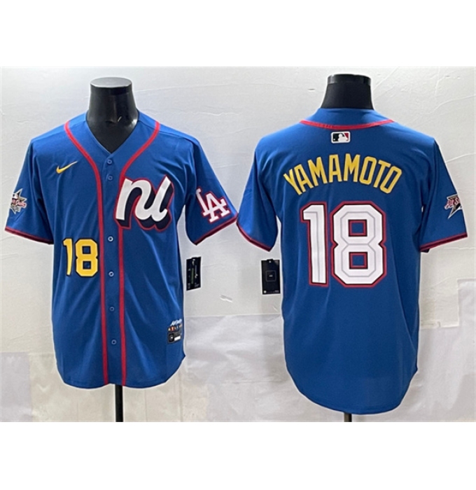 Men's National League #18 Yoshinobu Yamamoto Blue 2025 All-Star Edition Limited Stitched Baseball Jersey