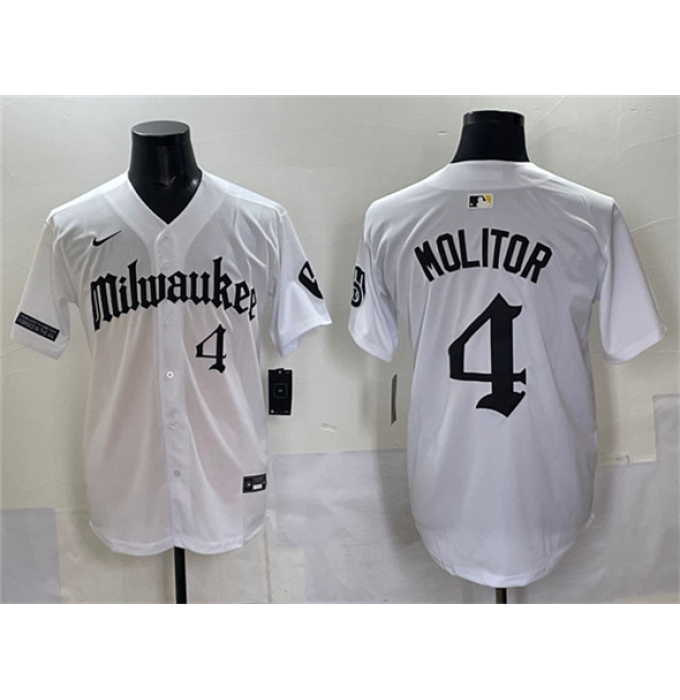 Men's Milwaukee Brewers #4 Paul Molitor White 'Gothic 414 Shadows Edition' Vapor Premier Limited Stitched Jersey