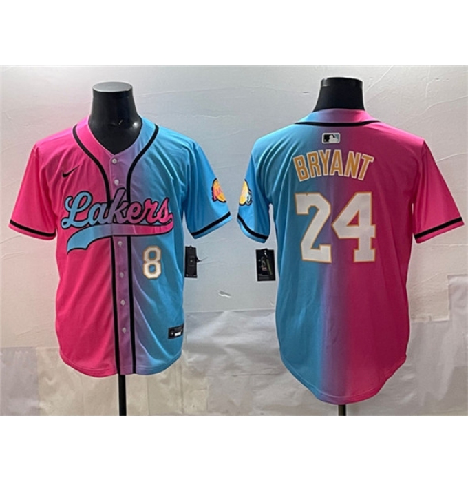 Men's Los Angeles Lakers Front #8 Back #24 Kobe Bryant Pink Blue Limited Stitched Jersey