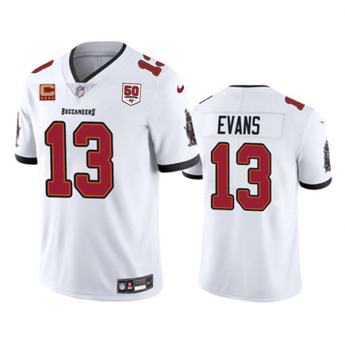Men's Tampa Bay Buccaneers #13 Mike Evans White 2025 50th Anniversary And 4-Star C Vapor Untouchable Limited Football Stitched Jersey