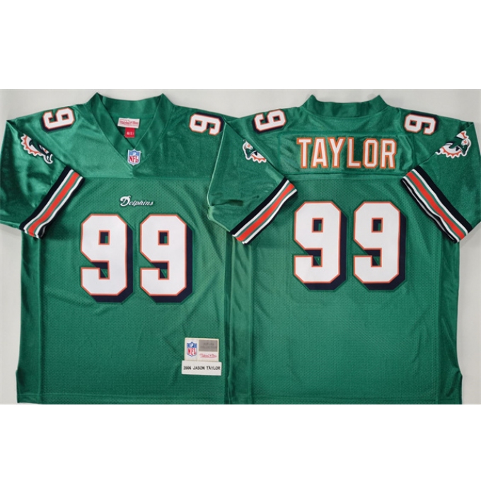 Men's Miami Dolphins #99 Jason Taylor Aqua Throwback Stitched Football Jersey
