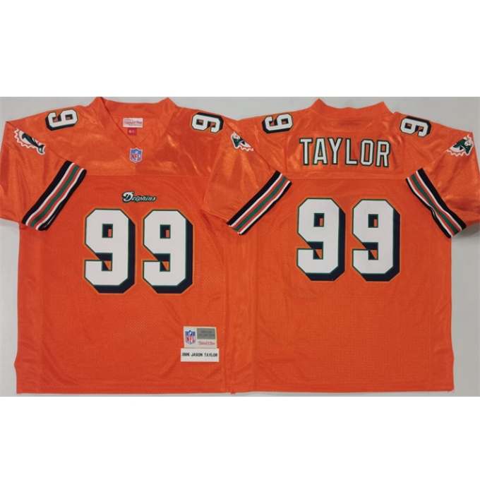 Men's Miami Dolphins #99 Jason Taylor Orange Throwback Stitched Football Jersey